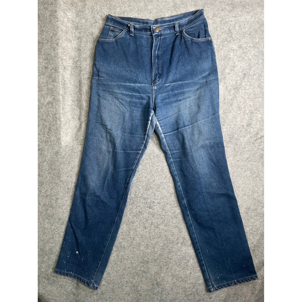 Wrangler Womens High Waisted Straight Leg Jeans Medium Wash Paint Splatter Blue